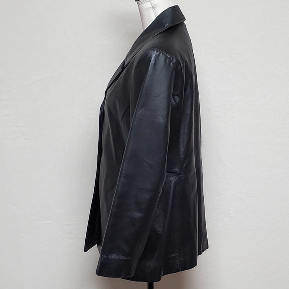 VINTAGE Worthington Black Textured Leather Button Up Quilted Blazer Jacket M - Picture 8 of 15